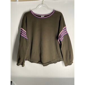 Natural Life Olive Green Sweater Knit Oversized Sweatshirt Pullover Size Large